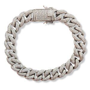 COPY - Unisex 925 Silver ZC stone  Cuban link Bracelet